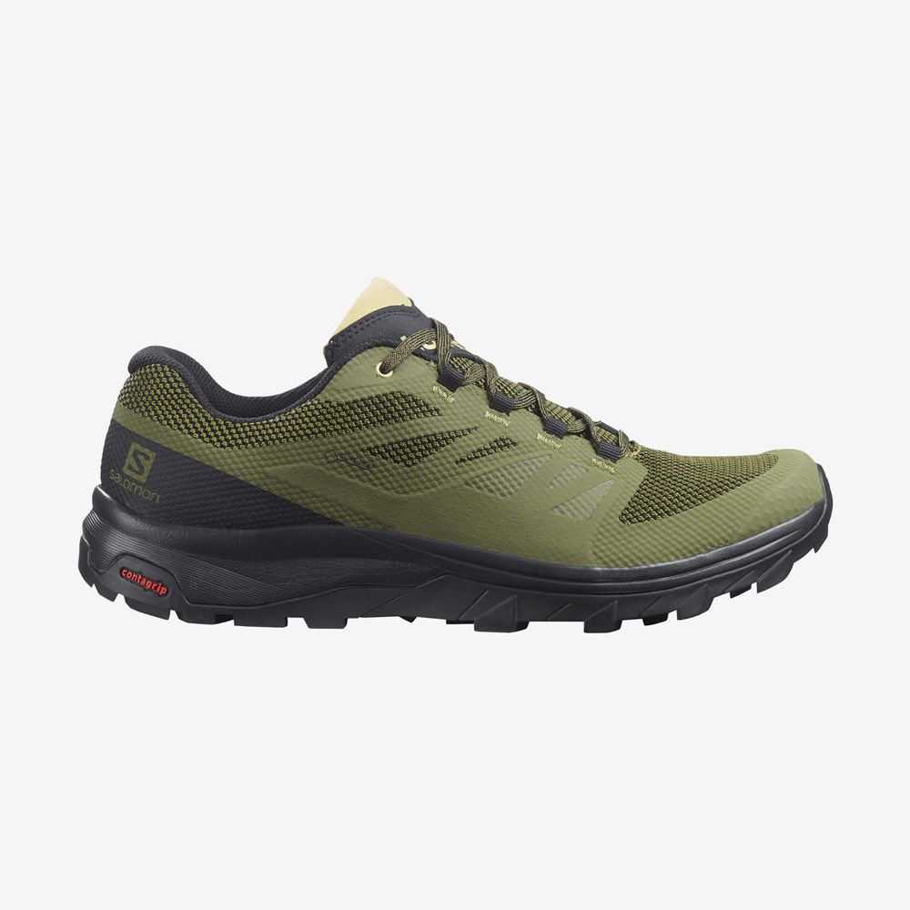 Salomon Singapore Mens Hiking Shoes - OUTLINE WIDE GORE-TEX Olive Green | 50674-JWUL